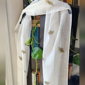 White Bee Embroidered Lightweight Scarf